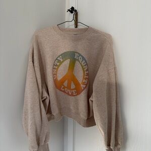 Women's Beige Peace Graphic Pullover Sweatshirt